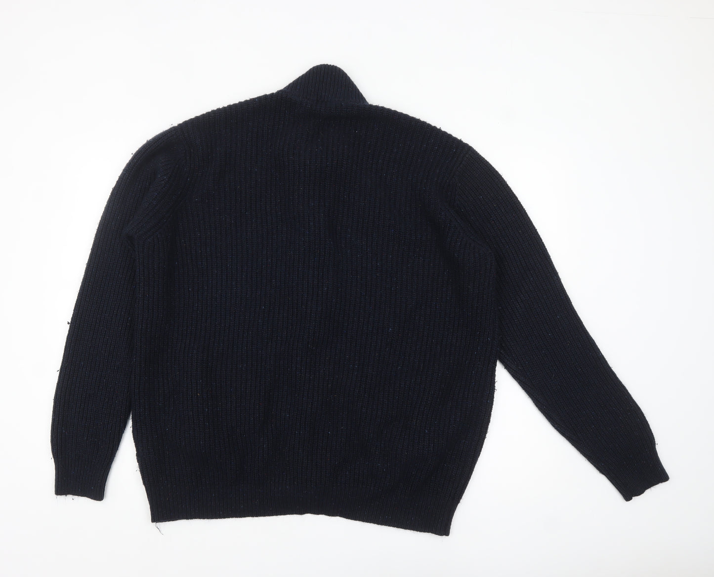 Cotton Traders Men's Blue XL Full Zip Chunky Knit Wool Jumper