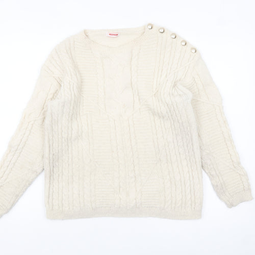 Damart Women’s Ivory Cable-Knit Jumper Size 10 Crew Neck Winter Pullover