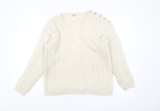 Damart Women’s Ivory Cable-Knit Jumper Size 10 Crew Neck Winter Pullover
