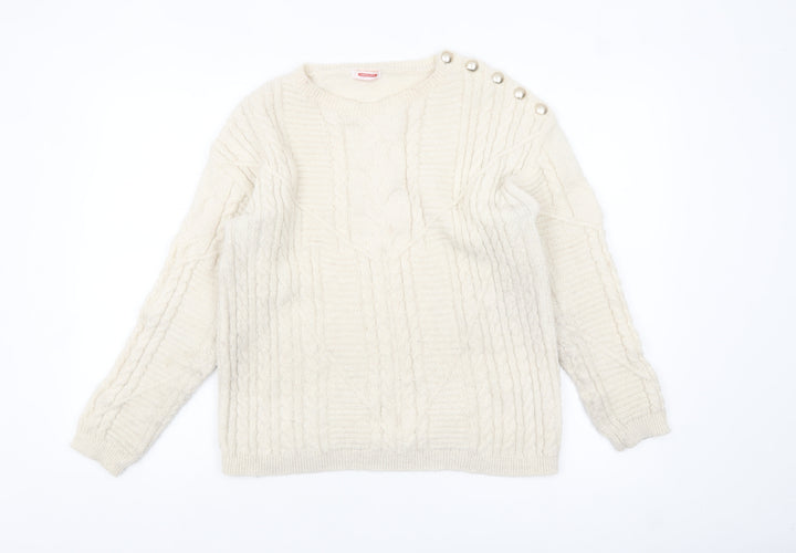 Damart Women’s Ivory Cable-Knit Jumper Size 10 Crew Neck Winter Pullover