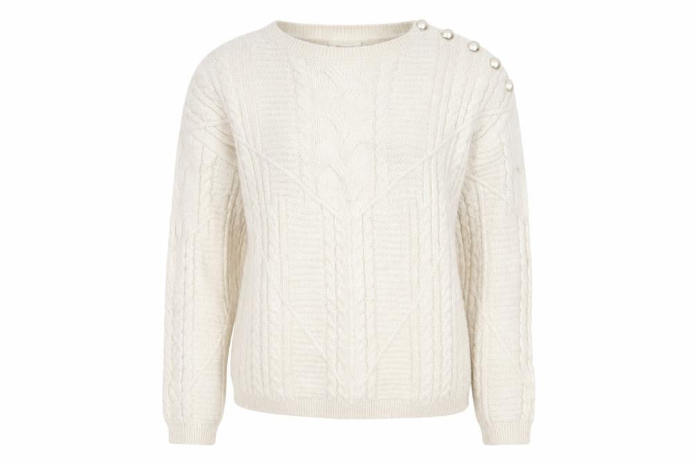 Front view of Damart Women’s Ivory Cable-Knit Jumper, size UK 10, Crew Neck Winter Pullover