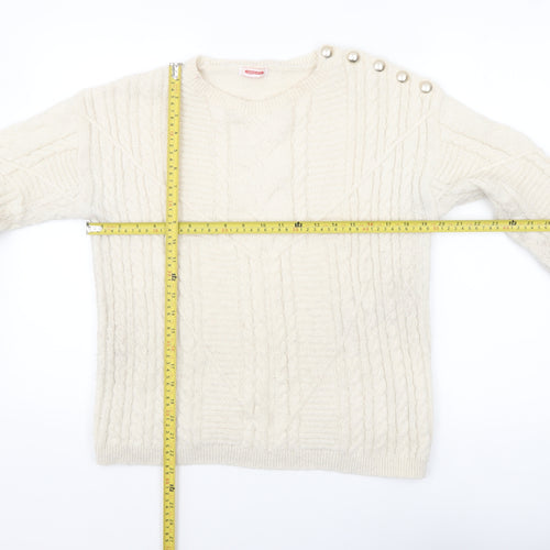 Damart Women’s Ivory Cable-Knit Jumper Size 10 Crew Neck Winter Pullover