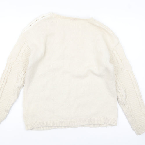 Damart Women’s Ivory Cable-Knit Jumper Size 10 Crew Neck Winter Pullover