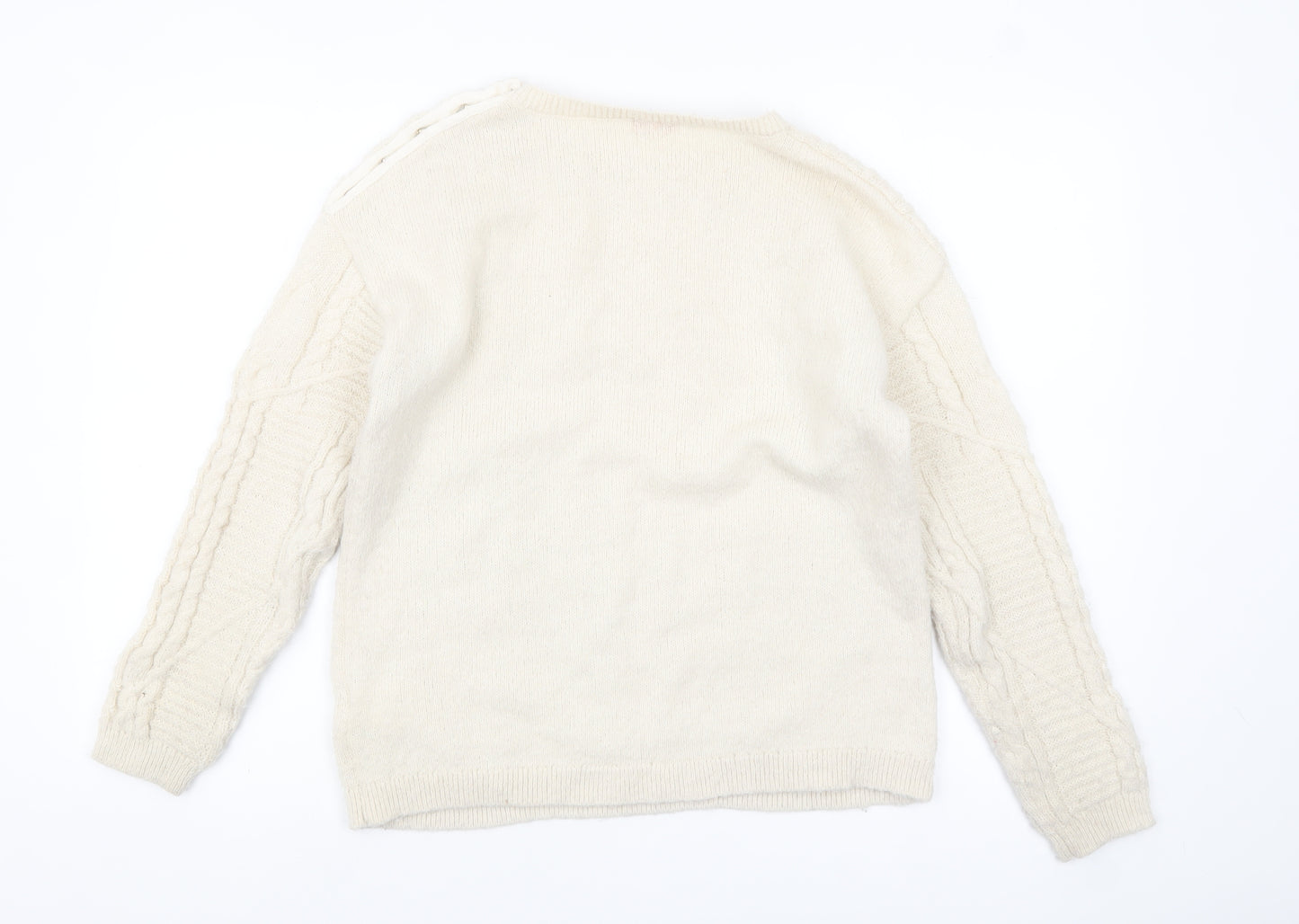 Damart Women’s Ivory Cable-Knit Jumper Size 10 Crew Neck Winter Pullover