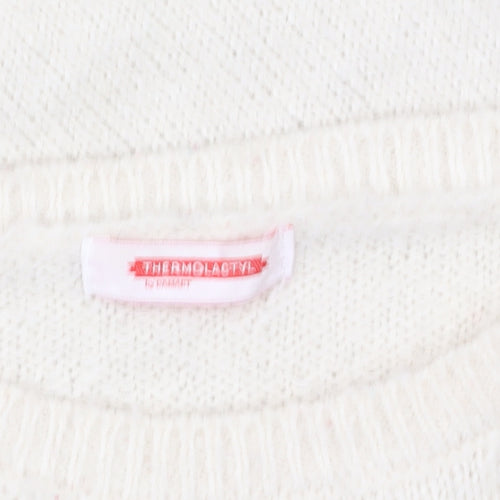 Damart Women’s Ivory Cable-Knit Jumper Size 10 Crew Neck Winter Pullover