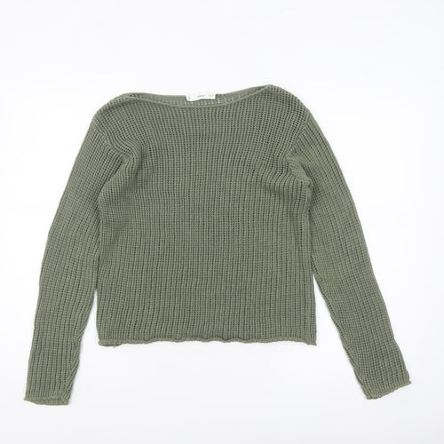 MNG Women's Green Open-Knit Cotton Jumper XS