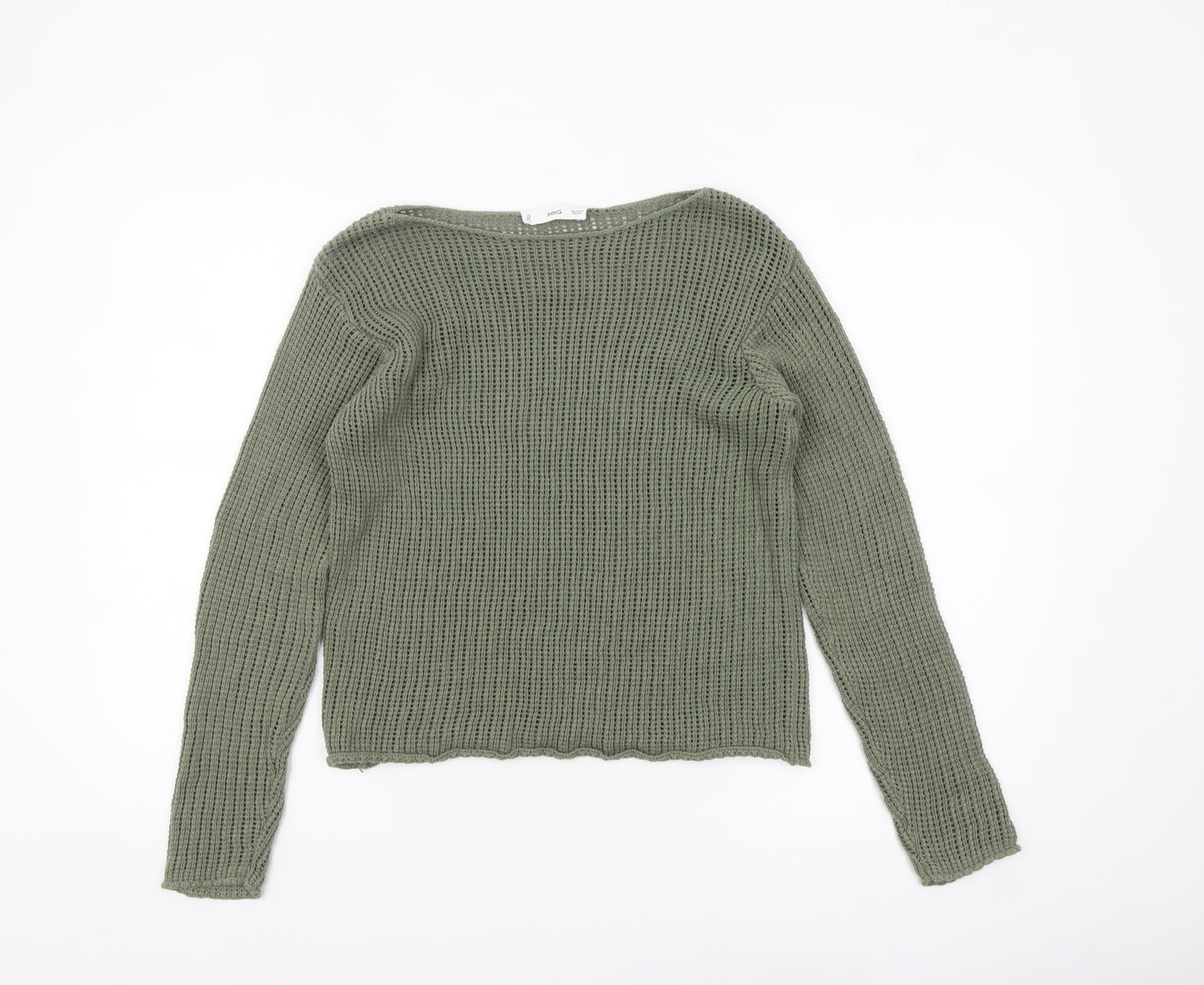 MNG Women's Green Open-Knit Cotton Jumper XS