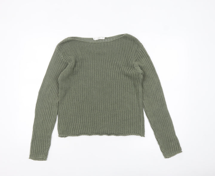 MNG Women's Green Open-Knit Cotton Jumper XS