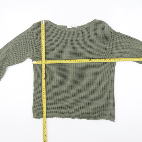 MNG Women's Green Open-Knit Cotton Jumper XS