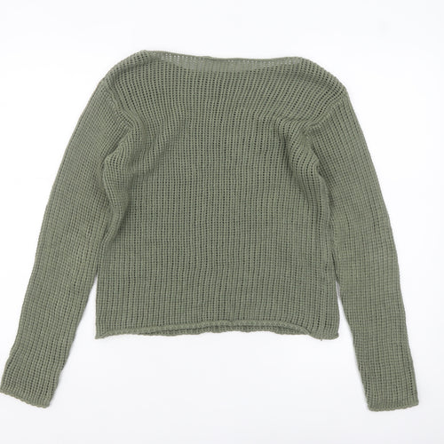 MNG Women's Green Open-Knit Cotton Jumper XS