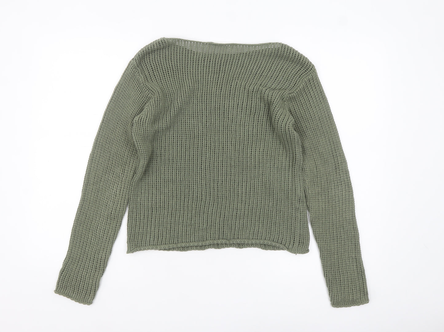 MNG Women's Green Open-Knit Cotton Jumper XS