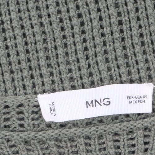 MNG Women's Green Open-Knit Cotton Jumper XS