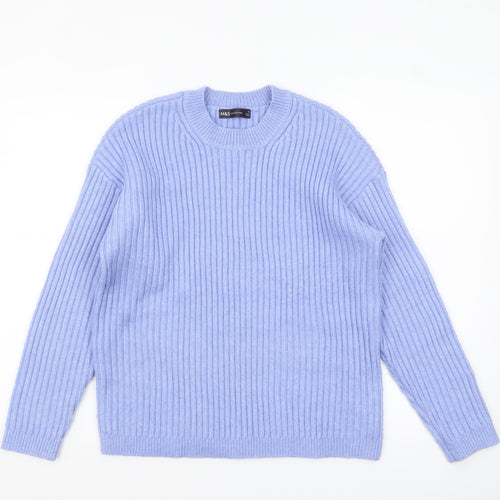 Marks and Spencer Women’s Blue Ribbed Crew Neck Jumper Size M