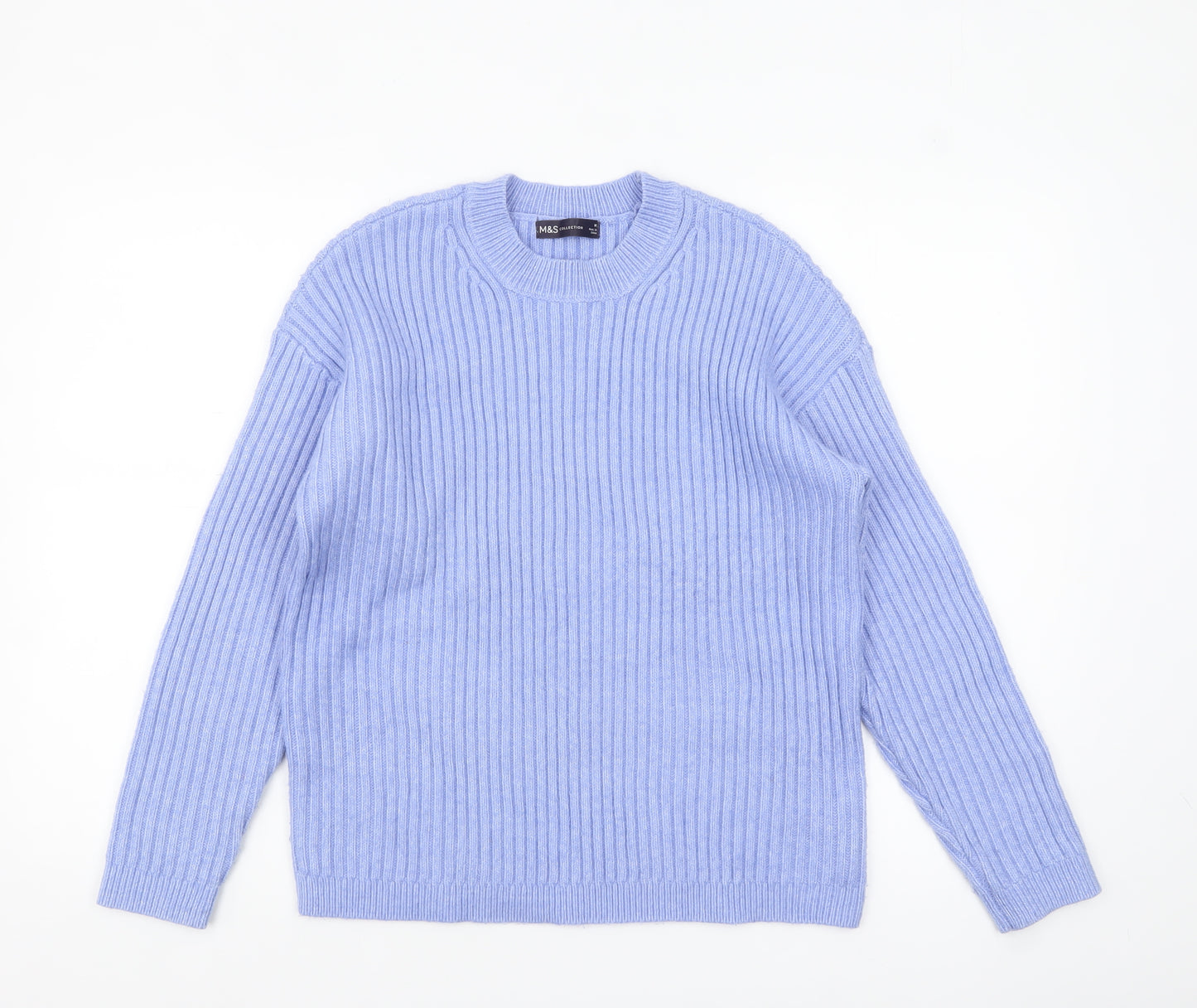Marks and Spencer Women’s Blue Ribbed Crew Neck Jumper Size M