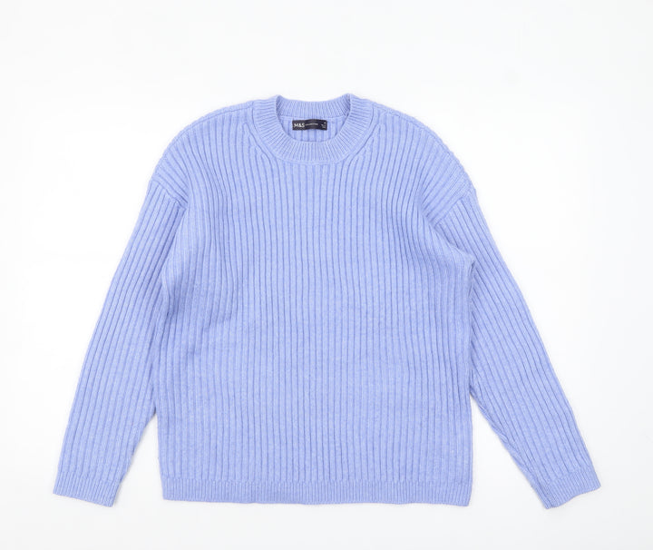 Marks and Spencer Women’s Blue Ribbed Crew Neck Jumper Size M