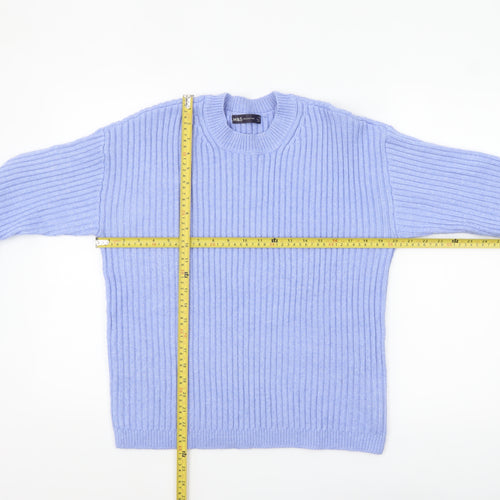 Marks and Spencer Women’s Blue Ribbed Crew Neck Jumper Size M