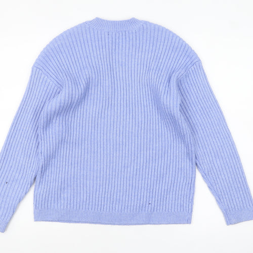 Marks and Spencer Women’s Blue Ribbed Crew Neck Jumper Size M