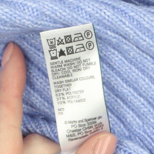 Marks and Spencer Women’s Blue Ribbed Crew Neck Jumper Size M