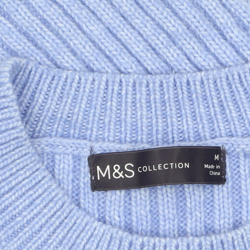 Marks and Spencer Women’s Blue Ribbed Crew Neck Jumper Size M