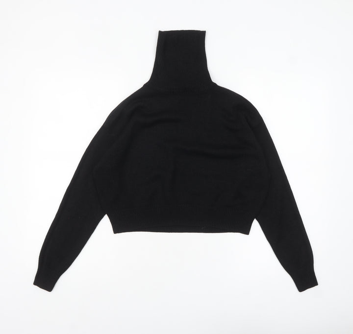 H&M Divided Women's Black XS Roll Neck Jumper Rib Knit Pullover
