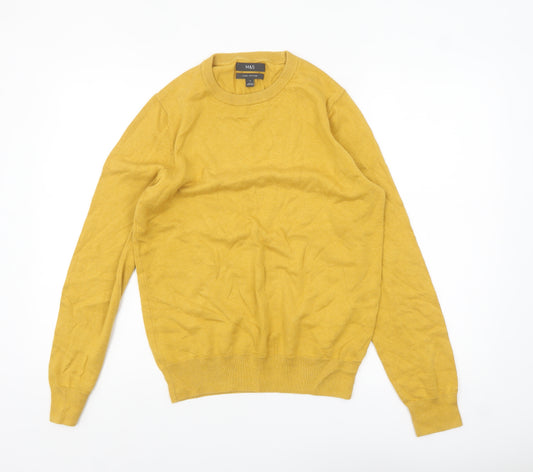 Marks and Spencer Men’s Yellow Cotton Crew Neck Jumper Size S