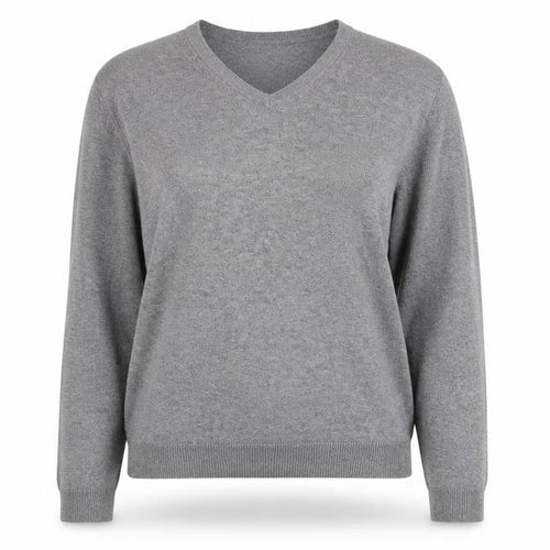 H&M Women's Grey V-Neck Cotton Cashmere Jumper Size S