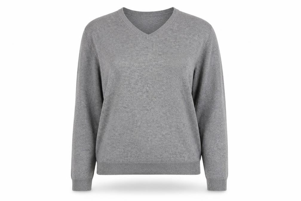 H&M Women's Grey V-Neck Cotton Cashmere Jumper Size S