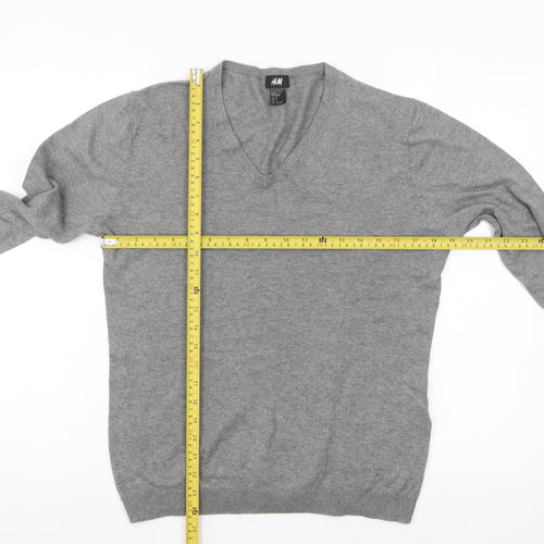 H&M Women's Grey V-Neck Cotton Cashmere Jumper Size S