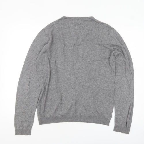 H&M Women's Grey V-Neck Cotton Cashmere Jumper Size S