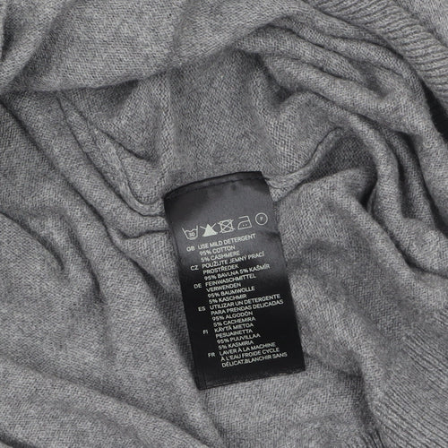 H&M Women's Grey V-Neck Cotton Cashmere Jumper Size S