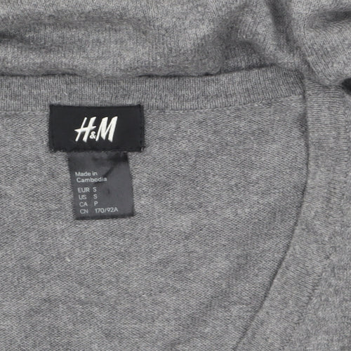 H&M Women's Grey V-Neck Cotton Cashmere Jumper Size S