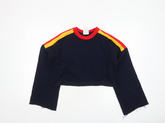 The Ragged Priest Womens Navy Cropped Sweatshirt XS Colourblock Retro Style