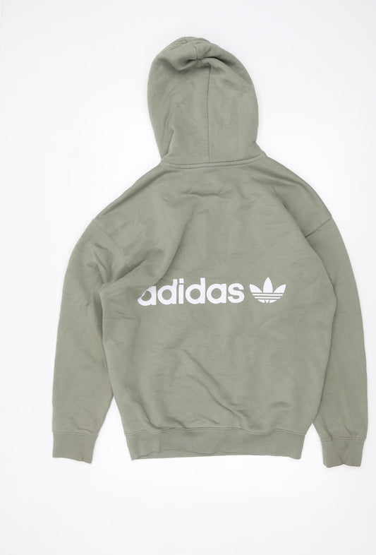 Adidas Womens Green Pullover Hoodie Small 8-10 Logo Print Casual Sweatshirt