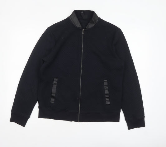 H&M Men's Black Bomber Jacket Size M Full Zip Polyester Cotton