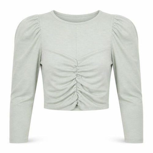 Miss Selfridge Women's Green Puff Sleeve Ruched Cropped Blouse Size 8