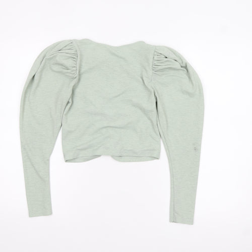 Miss Selfridge Women's Green Puff Sleeve Ruched Cropped Blouse Size 8