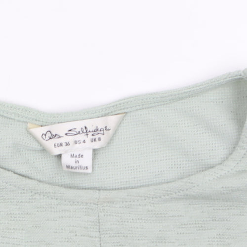 Miss Selfridge Women's Green Puff Sleeve Ruched Cropped Blouse Size 8