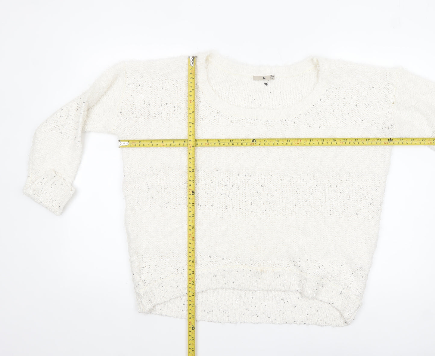 Tu Women’s Ivory Sequin Chunky-Knit Jumper Size 14