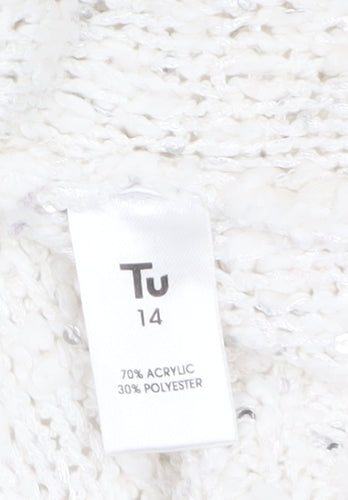 Tu Women’s Ivory Sequin Chunky-Knit Jumper Size 14