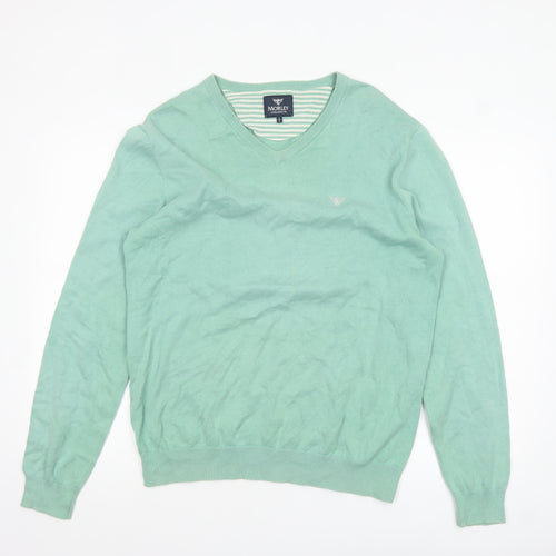 Morley Women’s Green V-Neck Cotton Pullover Jumper Size L