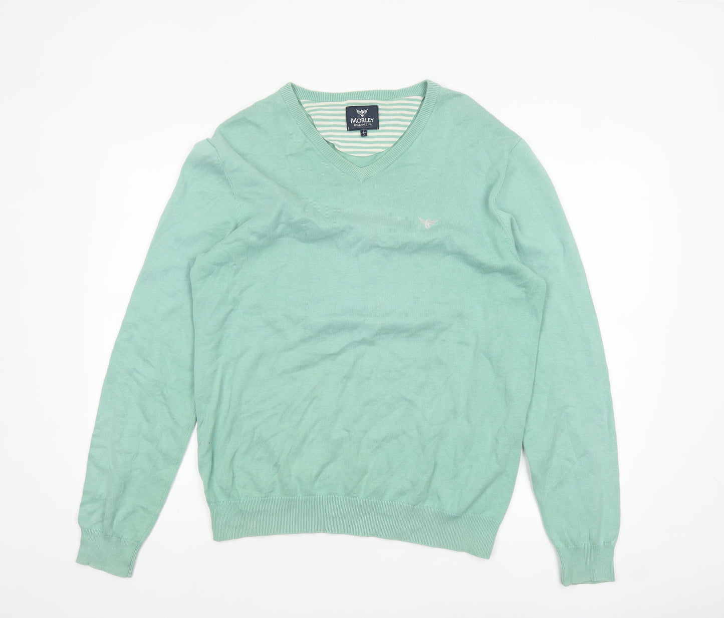 Morley Women’s Green V-Neck Cotton Pullover Jumper Size L