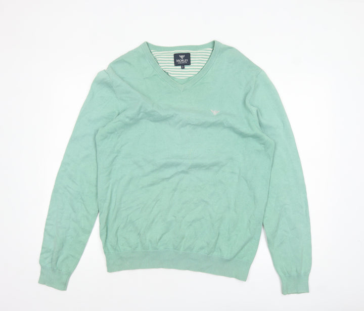Morley Women’s Green V-Neck Cotton Pullover Jumper Size L