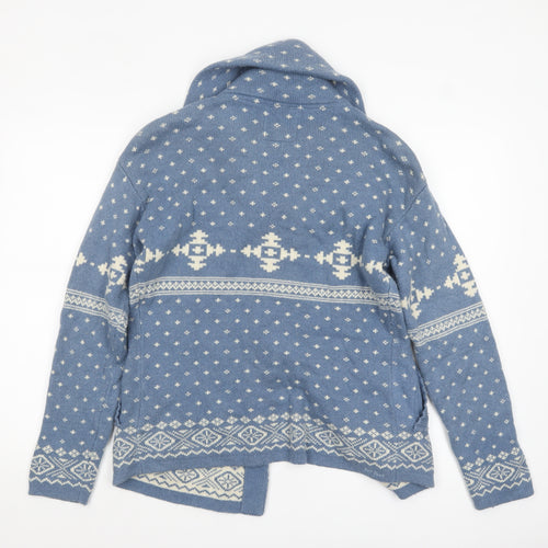 Fat Face Women's Blue Fair Isle Cardigan Size 12 Wool Blend