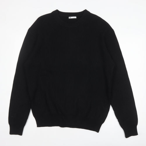 Zara Men's Black Ribbed Crew Neck Pullover Jumper XL