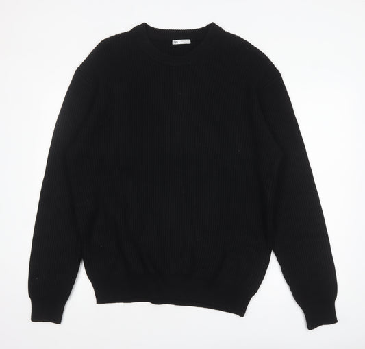 Zara Men's Black Ribbed Crew Neck Pullover Jumper XL