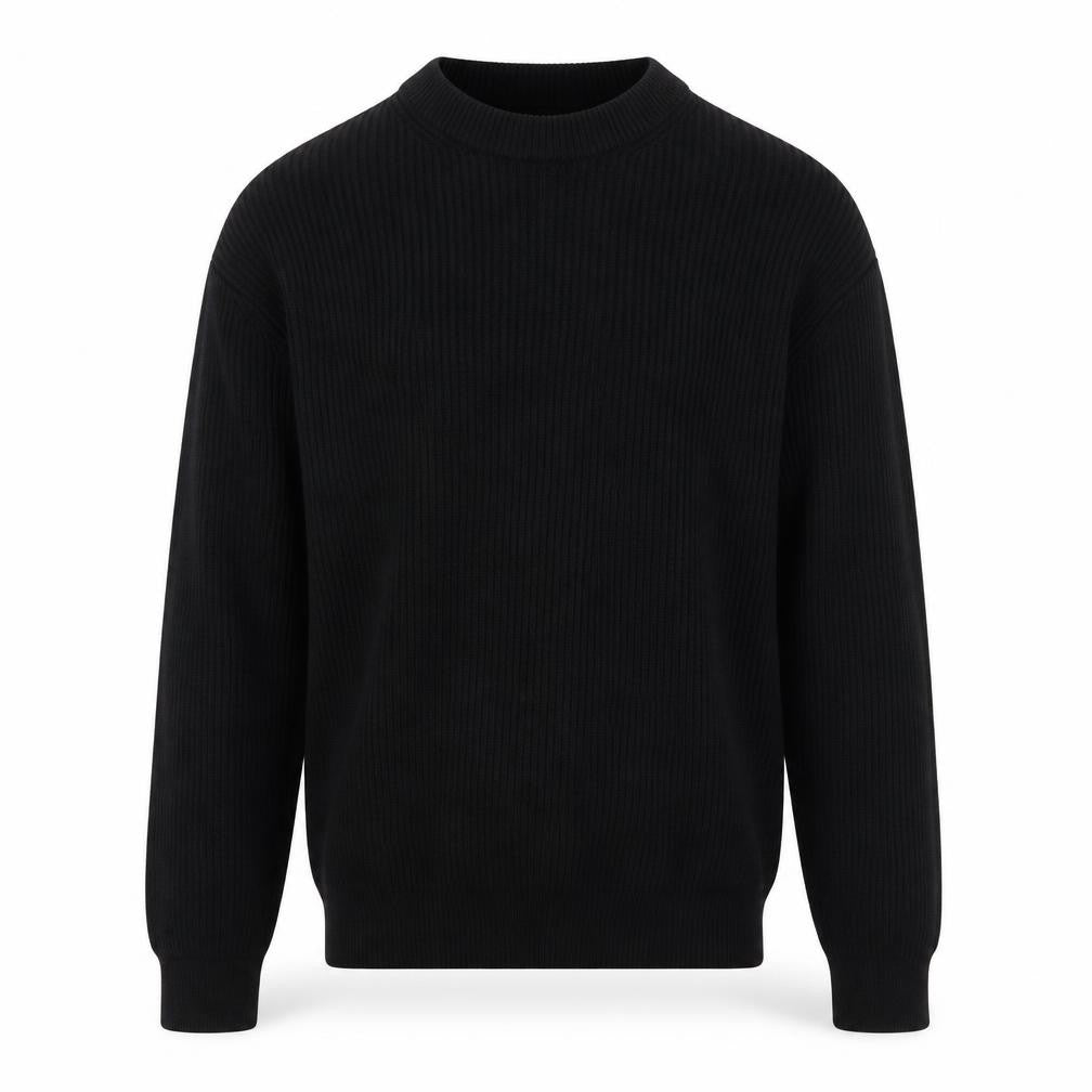 Front view of Zara Men's Black Ribbed Crew Neck jumper XL