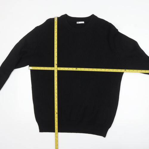 Zara Men's Black Ribbed Crew Neck Pullover Jumper XL