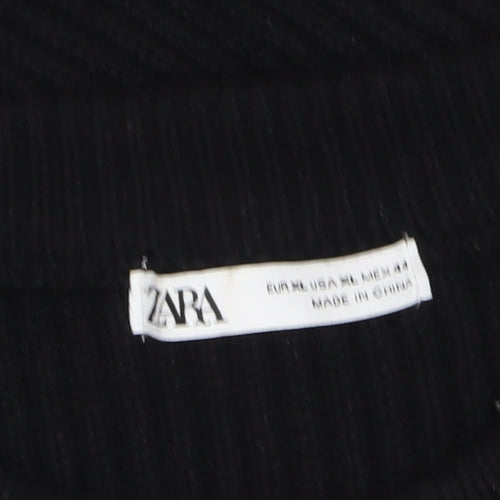 Zara Men's Black Ribbed Crew Neck Pullover Jumper XL