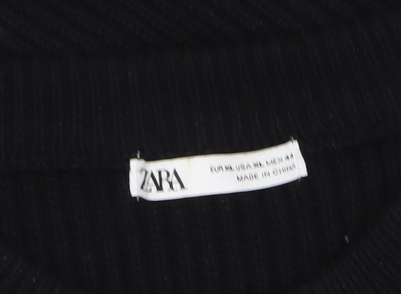 Zara Men's Black Ribbed Crew Neck Pullover Jumper XL