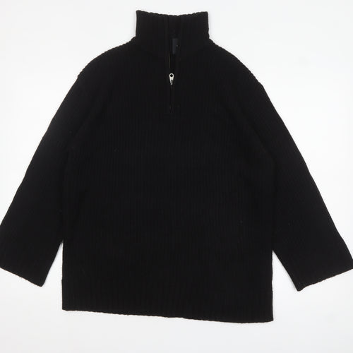 DIVIDED Women's Black High Neck 1/4 Zip Ribbed Knit Jumper Size 8